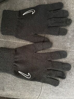 Nike Black Knit Gloves with White Swoosh Accent